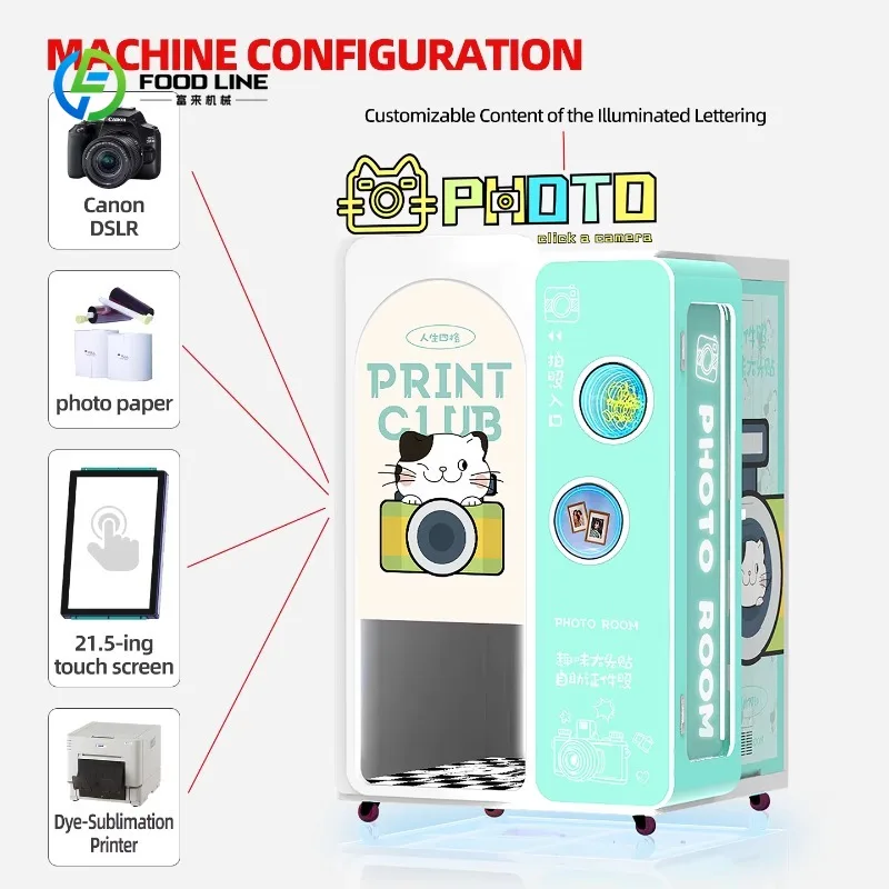 Customized Instant Print Photo Booth-Fully Automatic Camera SLR Event Booth 21.5-inch Touch Screen Interactive Light Cabinet