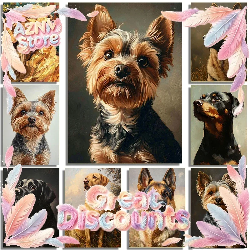 Realistic German Shepherd Golden Retriever Rowena Yorkshire Terrier Portrait Poster Canvas Paint Oil Paint Home Room Wall Dec