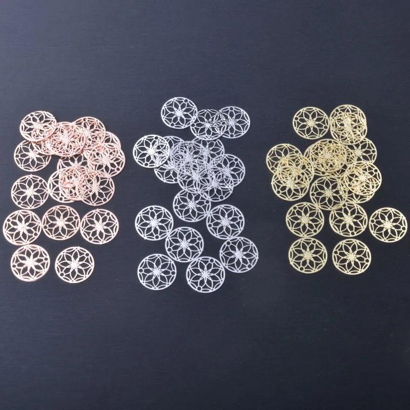 20pcs brass Filigree Light golden Small round charms Connector Pendant DIY Jewerly Making Accesories