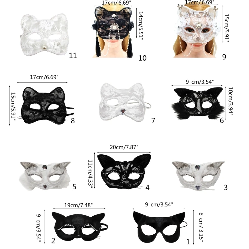 Masque de chat en dentelle enracinée, masque de Rhde soirée, masque de cosplay anime, demi-visage animal, fête d'Halloween, masade Tim