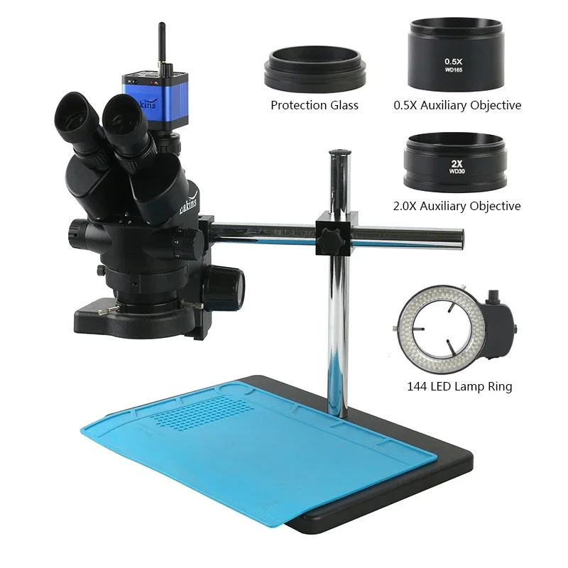 3.5X90X Simul-Focal Stereo Microscope Trinocular Microscope 1080P 36MP HDMI USB WIFI Measurement Video Camera 144 LED Ring Light