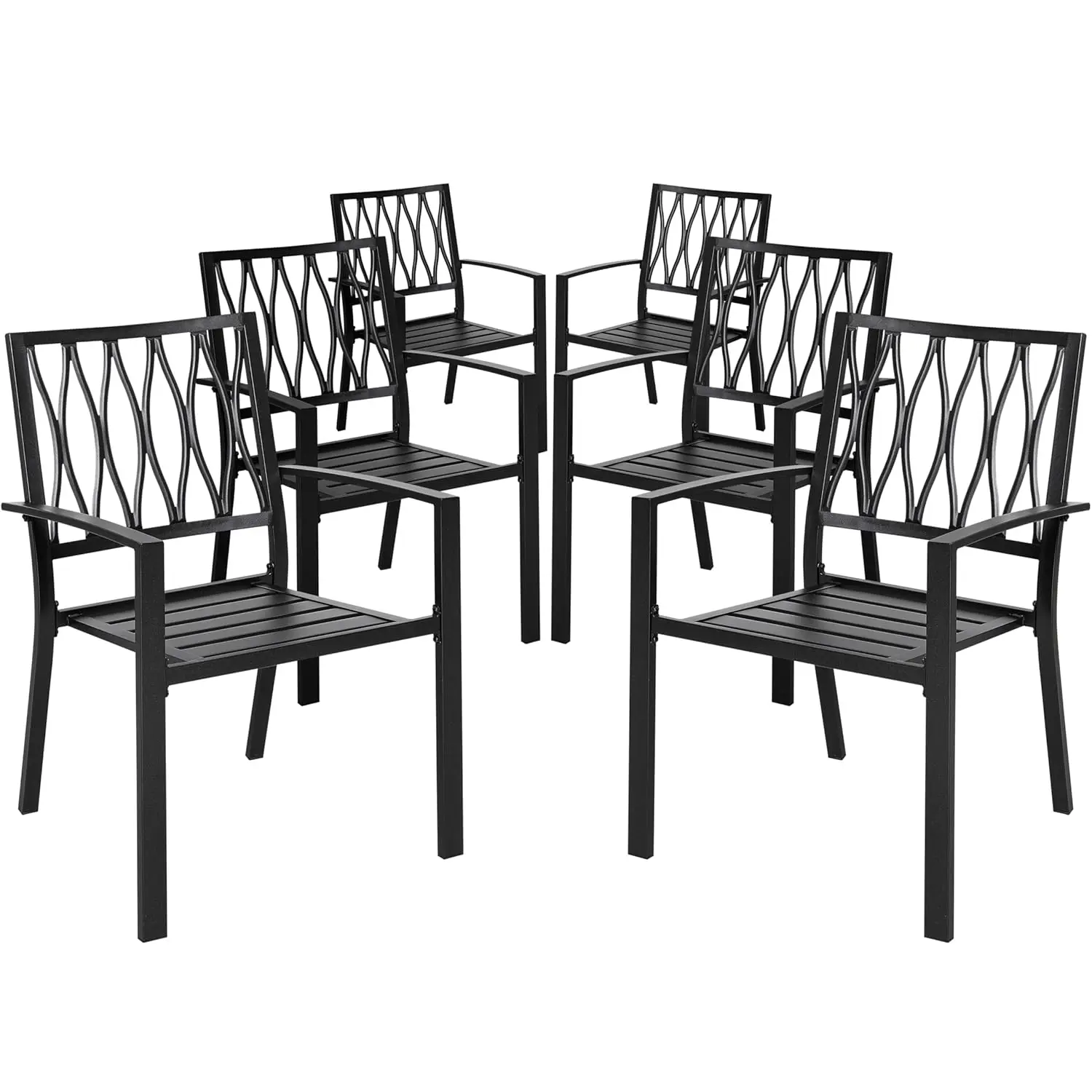 

6 Piece Patio Dining Chairs, Stackable Outdoor Dining Chair with Metal Frame, Bistro Patio Chairs for Backyard Lawn, Custom
