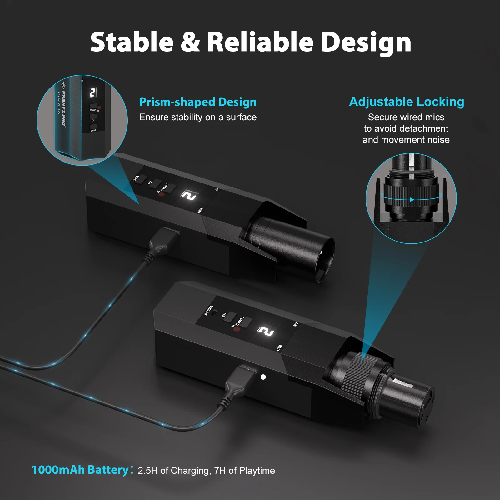 Phenyx Pro PTU-X Plug-in XLR Система беспроводного передатчика-приемника, переходник для микрофона XLR от проводного к беспроводному, 16 частот УВЧ