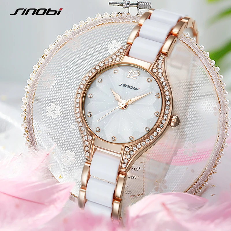 SINOBI Elegant Fashion Watch Fashion Hot Sales Watches Women Ladies Luxury Clock Golden Diamond Dropshipping Quartz Wristwatch