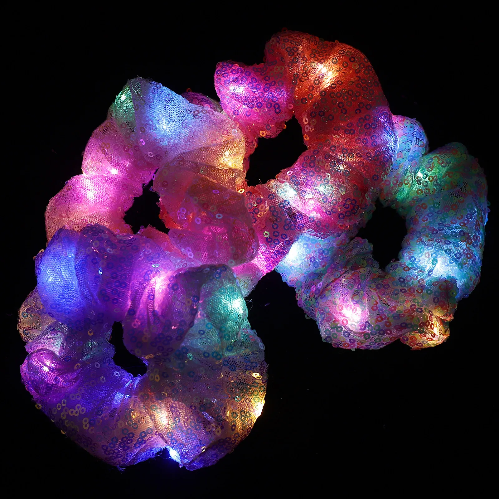 4Pcs Colorful LED Hair Ties Luminous Elastic Hair Rope Party Headdress Girl Hairbands Girl Hairbands Party Headdress