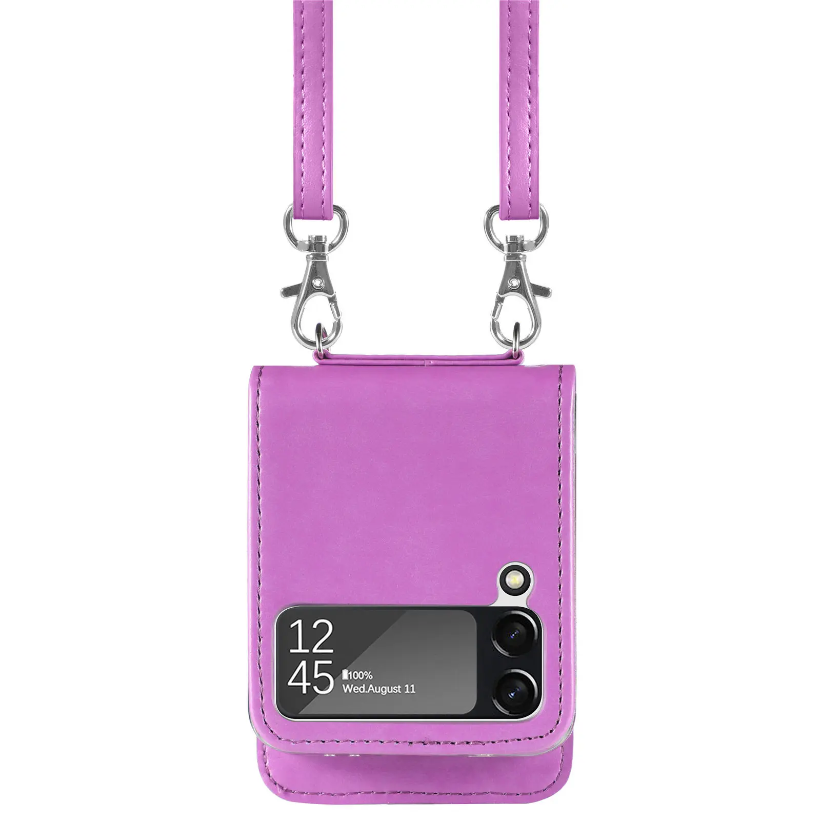 Casing ponsel kulit, cocok untuk Samsung Galaxy Z Flip 3 layar lipat tas Messenger ritsleting kartu