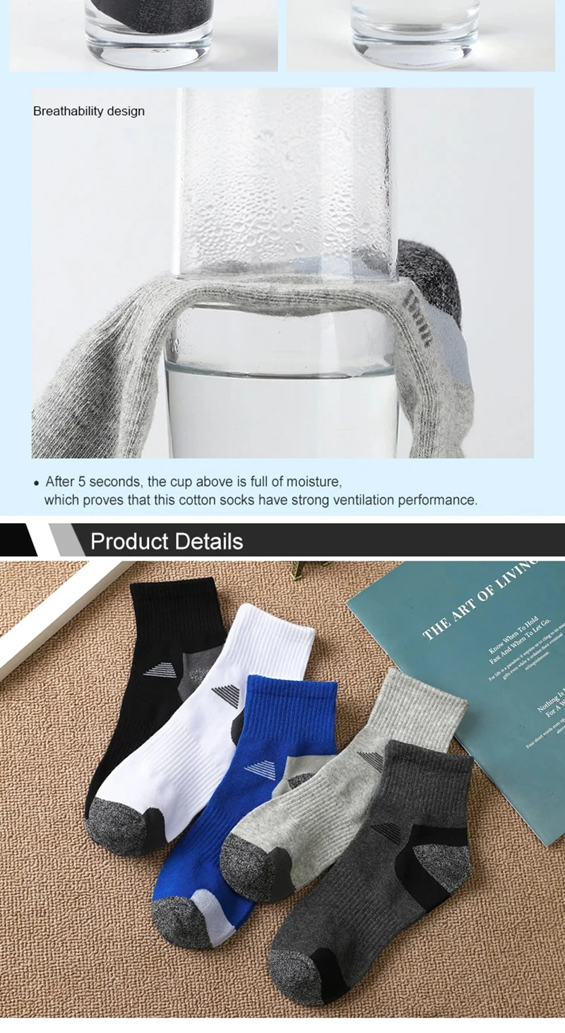 5 Paar Herren-Baumwoll-Crew-Socken, atmungsaktiv, schweißableitend, geruchshemmend, für Outdoor-Wanderungen, Trekking, Laufen, Sportsocken für das tägliche Training – Detail 5
