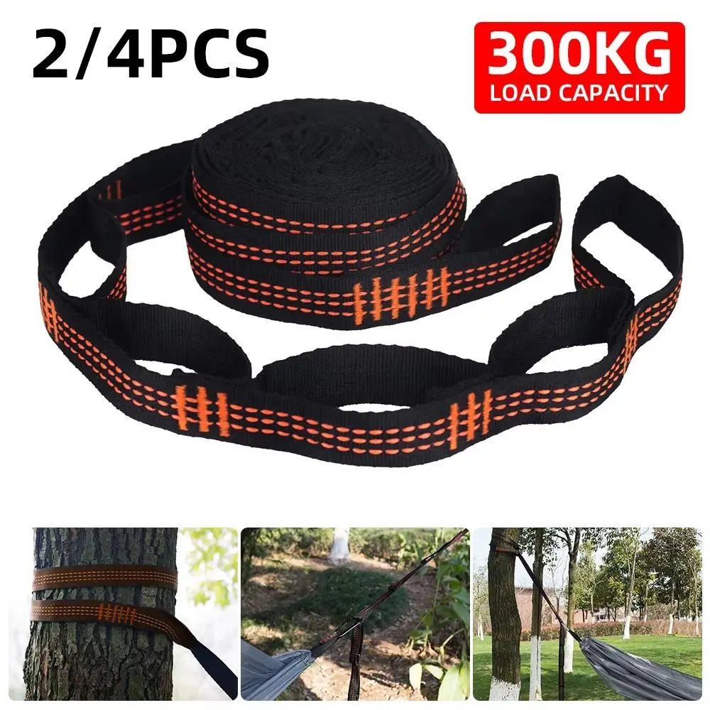 2/4Pcs Special Reinforced Hammock Straps 5 Ring Polyester Tree Hanging Rope High Load-Bearing Barbed Black
