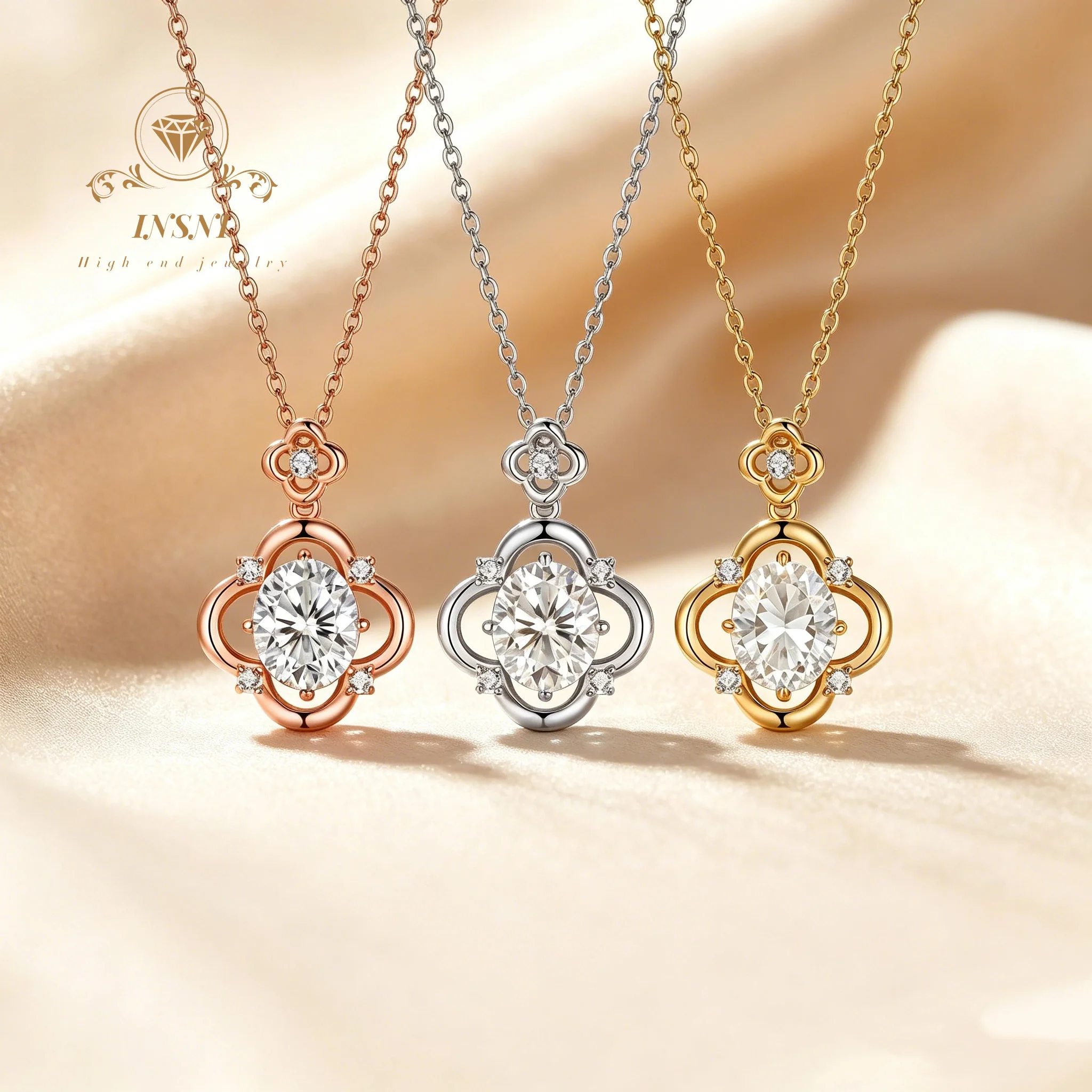 S925 Silver 3 Carat Oval Moissanite Clover Necklace Lucky Versatile Clavicle Chain Affordable Light Luxury Jewelry Wear Commuter