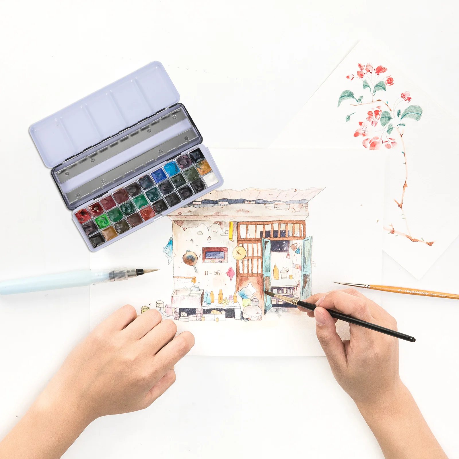 1Pcs Empty Watercolor Tin Storage Box Black Metal Paint Case Large Capacity Convenient Carry Pigment Box Watercolor Container