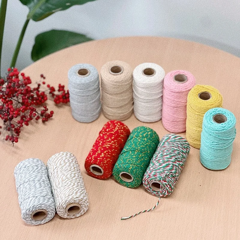 1Roll Natural Macrame 2mm Cotton Cord Colorful Cotton Rope Jute Twine 100m for DIY Projects Gift Wrapping Home Decoration