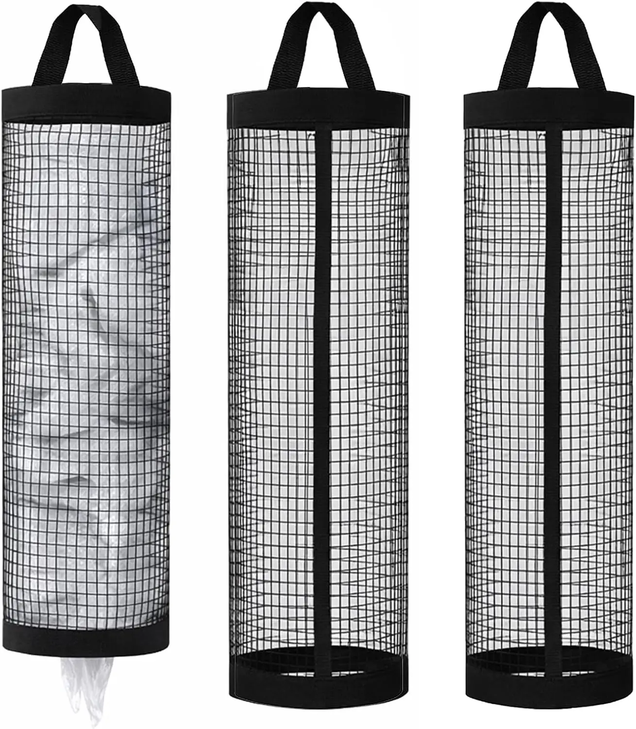 

3 Pcs Mesh Bag Holder, Hanging Grocery Organizer for Kitchen Pantry Storage, Breathable Shopping Bag Dispenser (Black)
