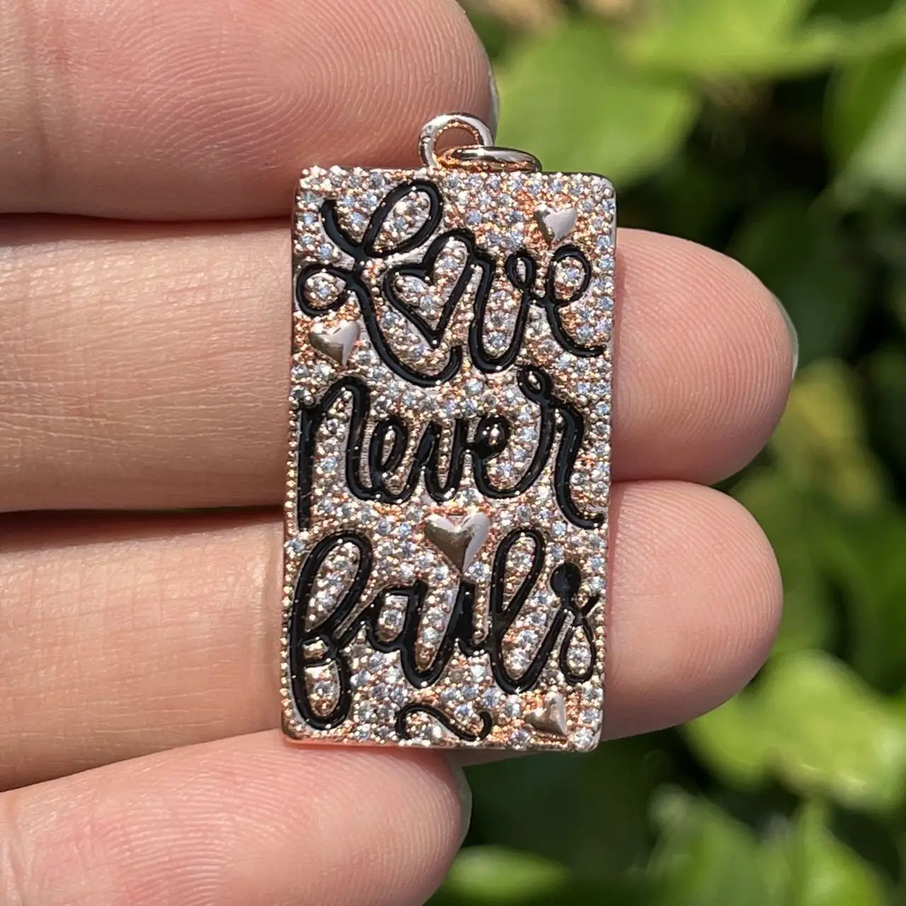 5Pcs Cubic Zirconia Pave Tags Love Never Fails Words Pendant Charms for Jewelry Making Bracelet Necklace Handmade Accessories