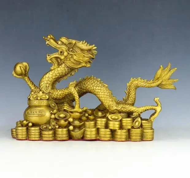 Pure copper dragon, five claw, water play, Pearl Dragon, money, large scale, dragon and bronze ornaments