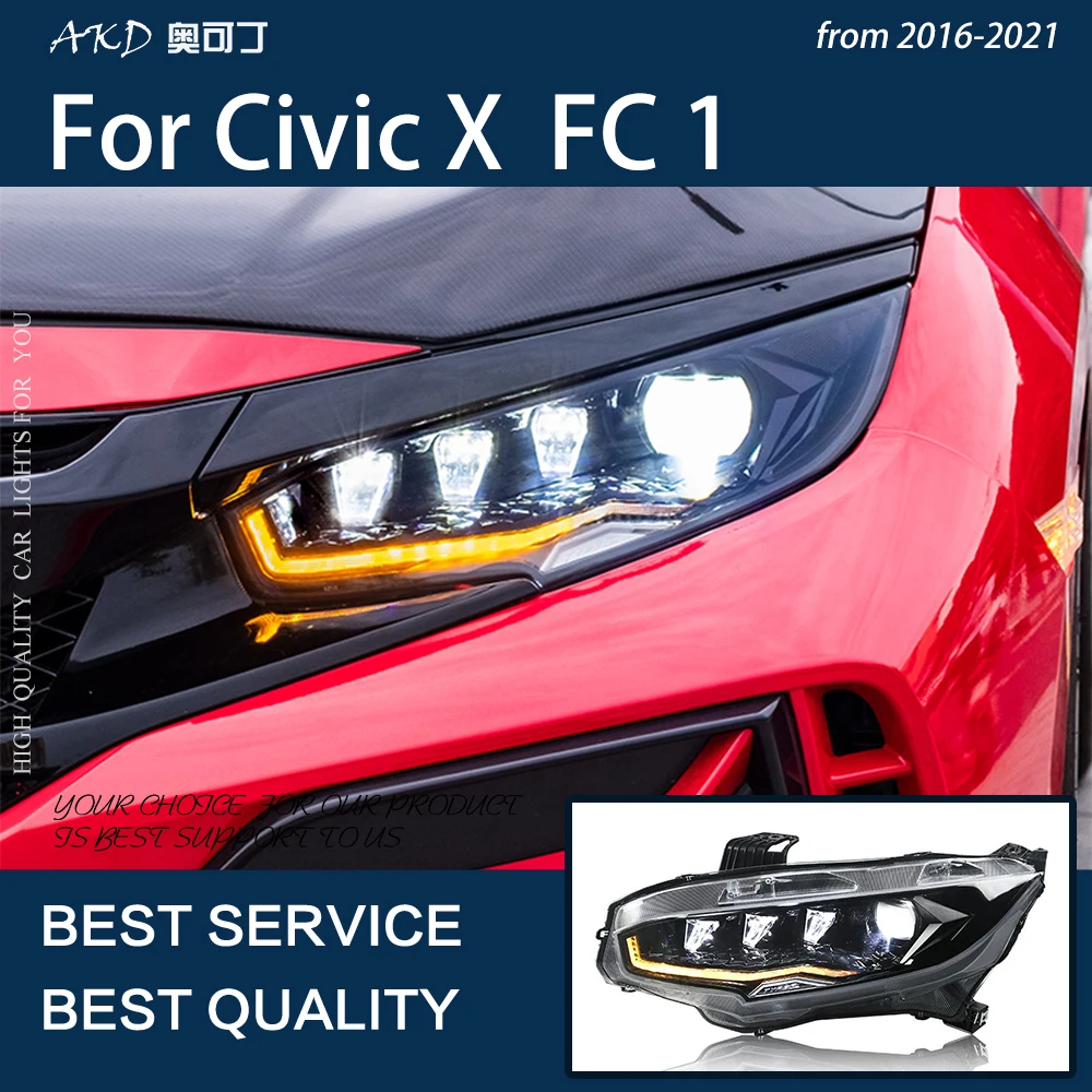 Car Lights For Civic X FC1 FC2 FC5 2016-2021 LED Diamond Headlights DRL Dynamic Turn Signal Lamp Accessories Assembly Upgrade