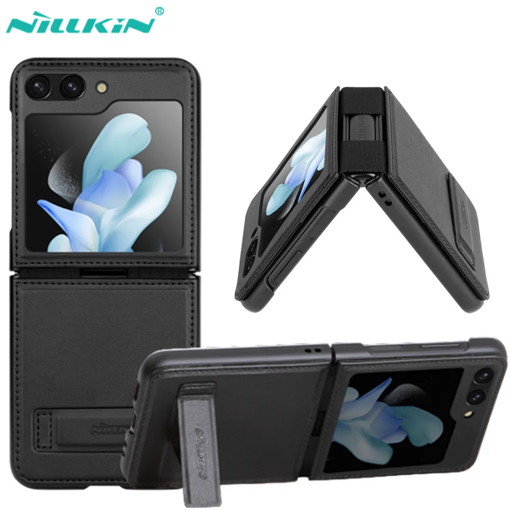 

Original Nillkin For Samsung Galaxy Z Flip 5 Leather Plastic Case Magnetic Kickstand Bracket Folding ZFlip5 Standing Back Cover