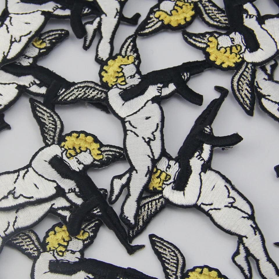 Embroidered Patches Kids Cupid With Gun Iron On Handmade 3D Applique Iron Mini Patches