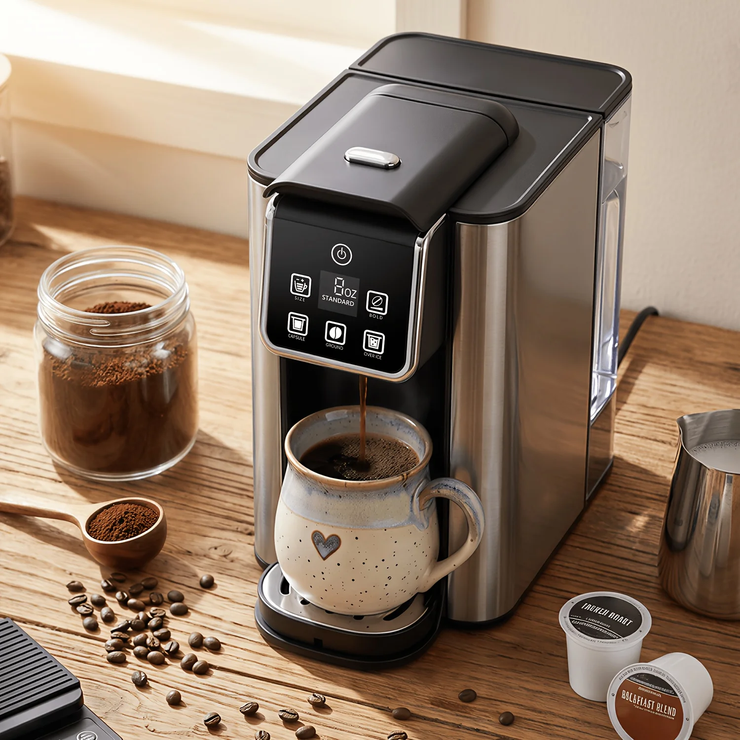 

Hot & Iced Coffee Maker with Bold Setting, Single Serve Coffee Maker for K Cup And Grounds, 6-14oz Brew Sizes, 50oz Removable Wa