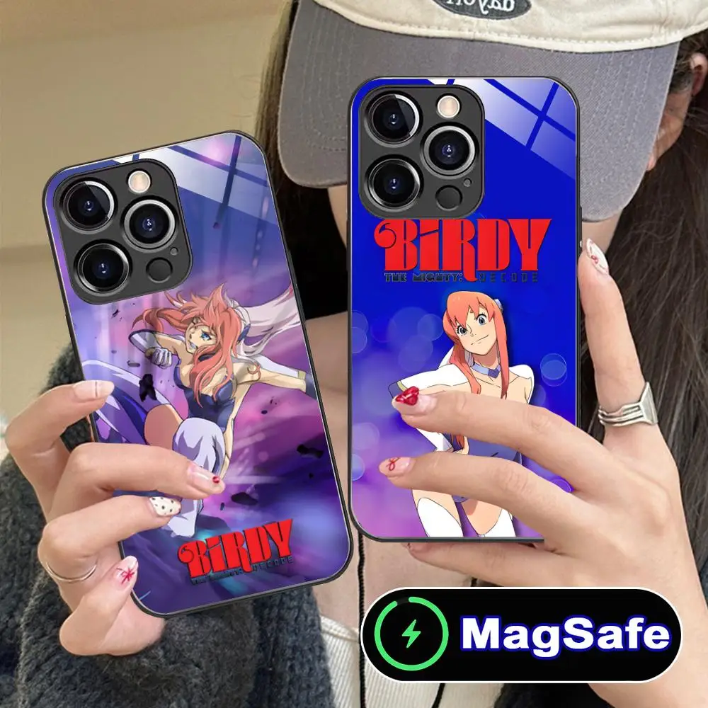 

Чехол для мобильного телефона Anime Birdy Mighty для iPhone 17, 16, 15, 14, 13, 12, 11 Pro Max Plus Mini MagSafe, стеклянный цветной чехол, роскошный