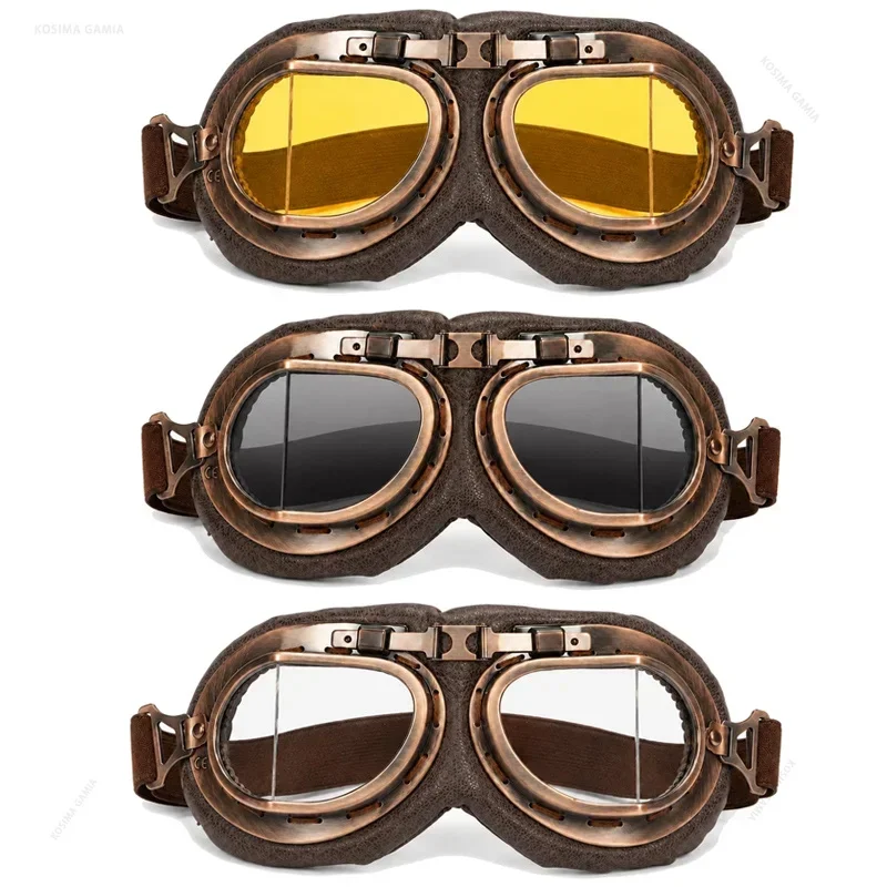 For Harley Motorcycle Goggles Retro Vintage Copper Frame Steampunk Pilot Windproof UV400 Anti-Dust ATV Bike Helmet Riding Gear