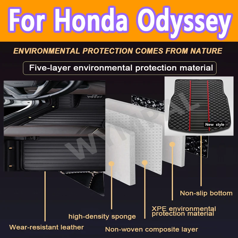 

Luxury Car Floor Mats For Honda Odyssey Seven Seats 2004 2005-2008 Custom Auto Foot Pads Carpet Cover Interior Accessories set