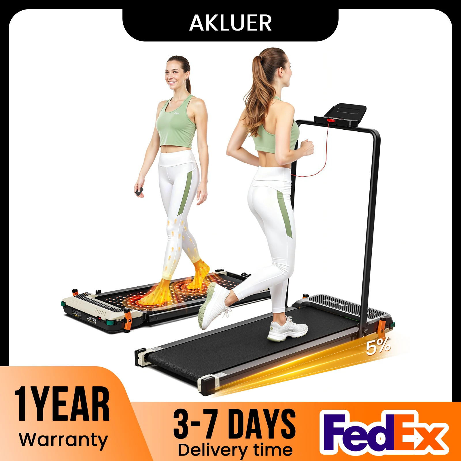 AKLUER Walking Pad Treadmill with Incline -2 in 1 Dual - Sided Under Desk Treadmill with Display Walking Machine for Home/Office