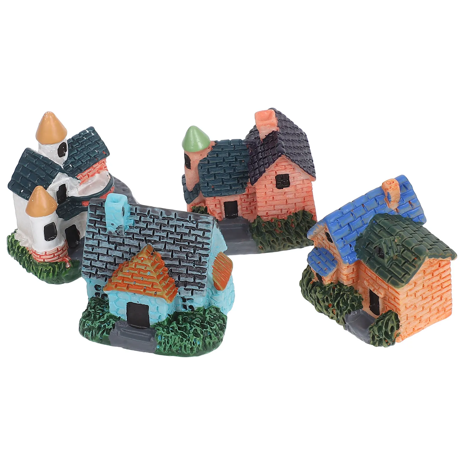 4Pcs Miniature Resin Country Cottage House Decoration European Design Fairy Garden Dollhouse Shelf Display Succulent Flower Pot