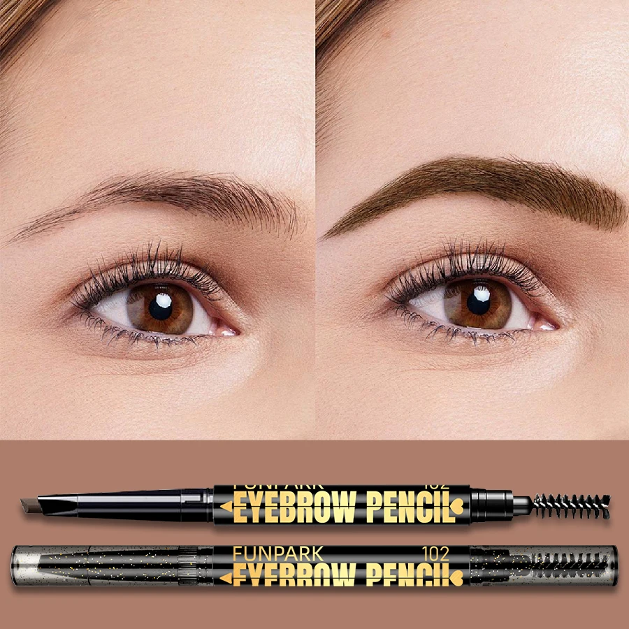 Lápis de sobrancelha 2 em 1, cosméticos profissionais, maquiagem para mulheres, 5 cores, à prova d'água, longa duração, marrom, com pincel, presente