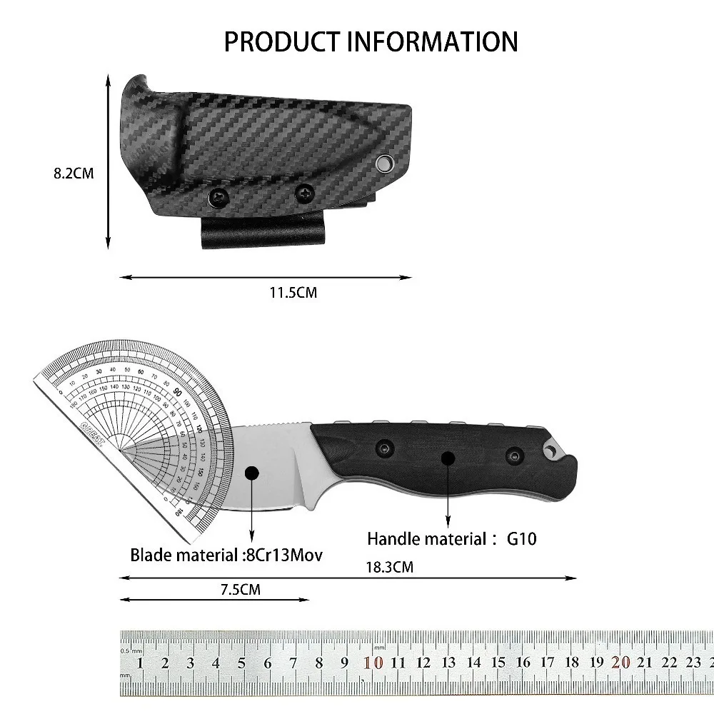 2025 التخييم سكين مستقيم 8Cr13Mov بليد G10 مقبض في الهواء الطلق بقاء السكاكين التكتيكية شفرة مثبتة سكين