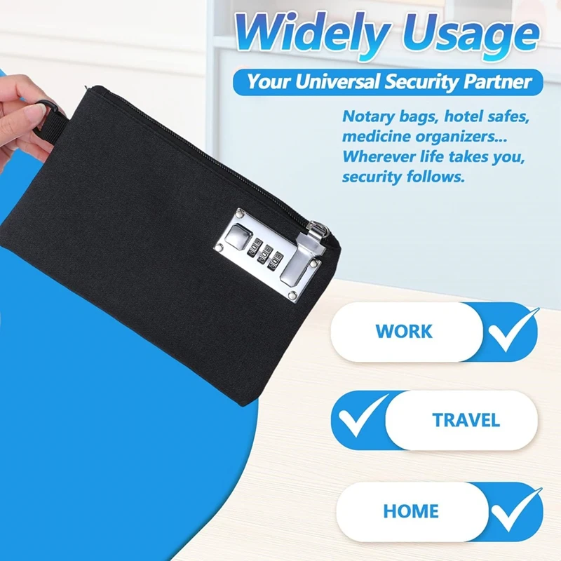 Super Sale Money Bag with Lock, 5x8in Nylon Notary Bag with Lock, 3-Digit A