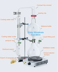 1000/2000ml Essential Oil Extraction Separator Device a full set of Hydrosol Distillation Equipment Graham Condenser