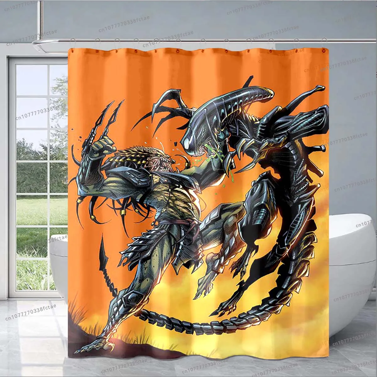 Alien Vs. Predator Movie Shower Curtain Retro Sci-fi Movie Pattern Shower Curtain Adult Kid's Bathroom Decoration Shower Curtain