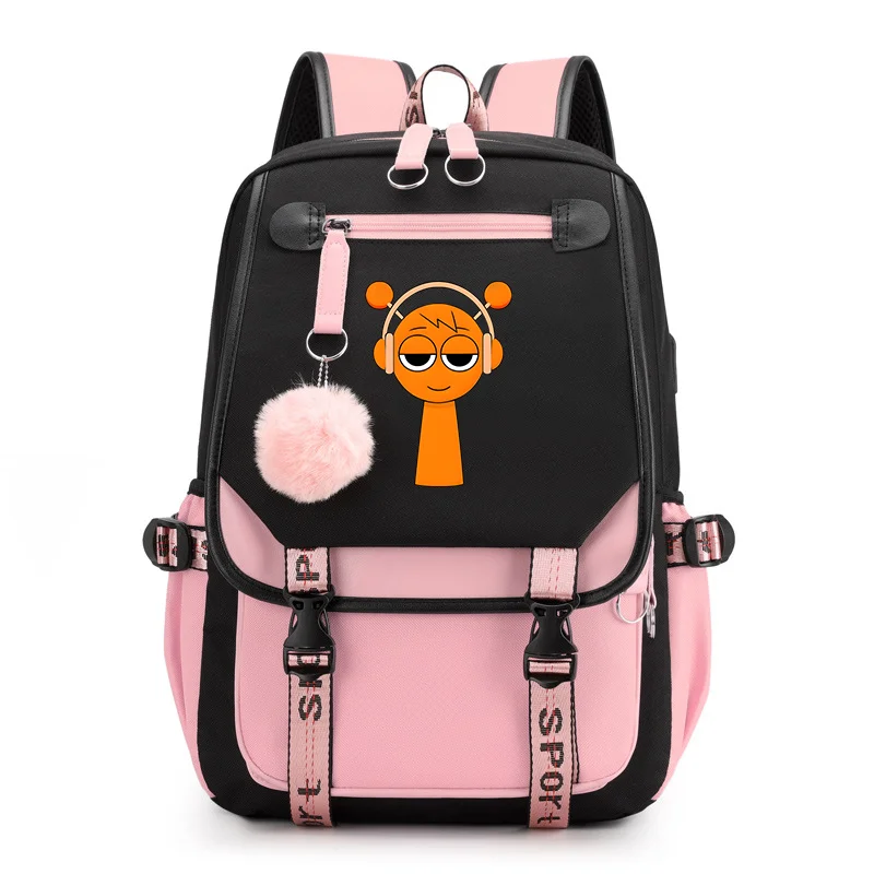 Sprunki Schoolbag Large-Capacity Junior High School Korean Casual Headphone Cable Side Outlet Primary School Students Backpack