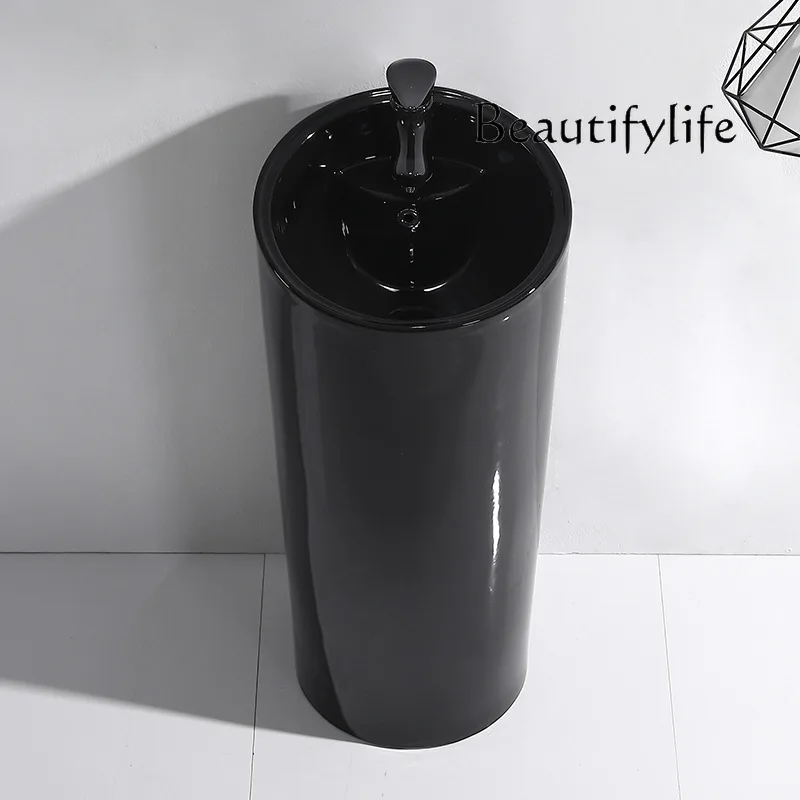 Black integrated column washbasin column toilet balcony washbasin floor-to-ceiling hotel washbasin