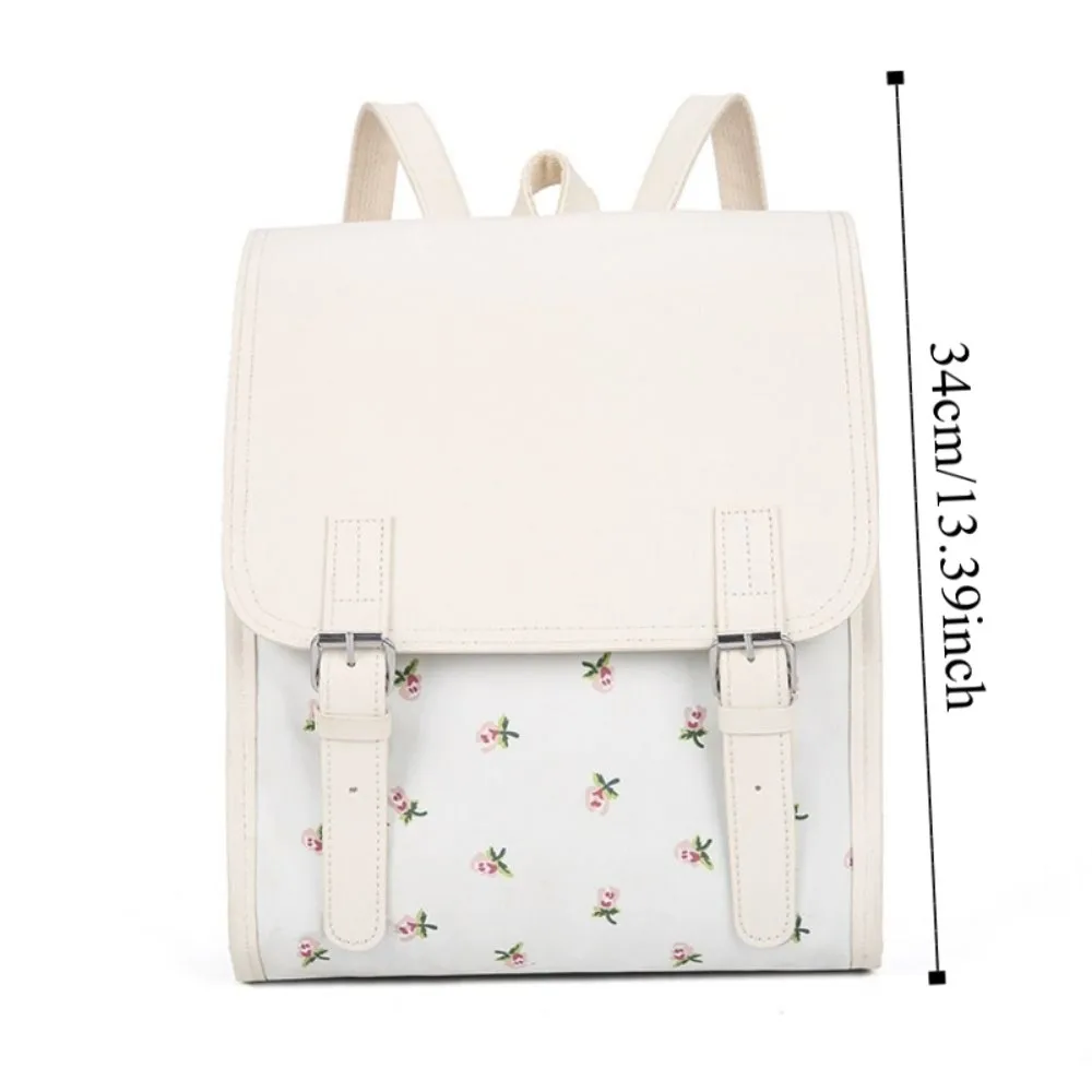Borsa a mano Zaino con patta alla moda Borsa da scuola con flip in pelle PU estetica di grande capacità Zaino da scuola versatile con fiori quadrati