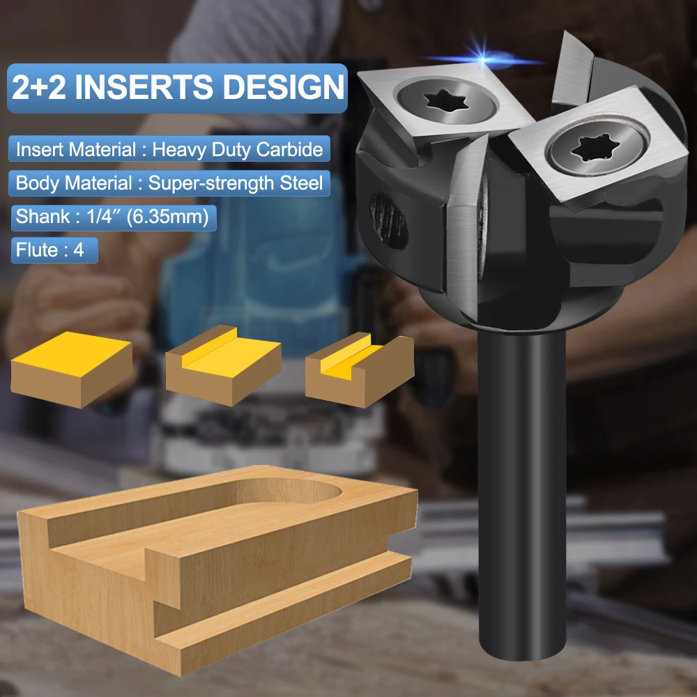 XCAN Fresa 1/4 '' Gambo CNC Spoilboard Surfaing Route Bit Inserto in metallo duro Lastra per appiattire Punta per pialla di legno per compensato