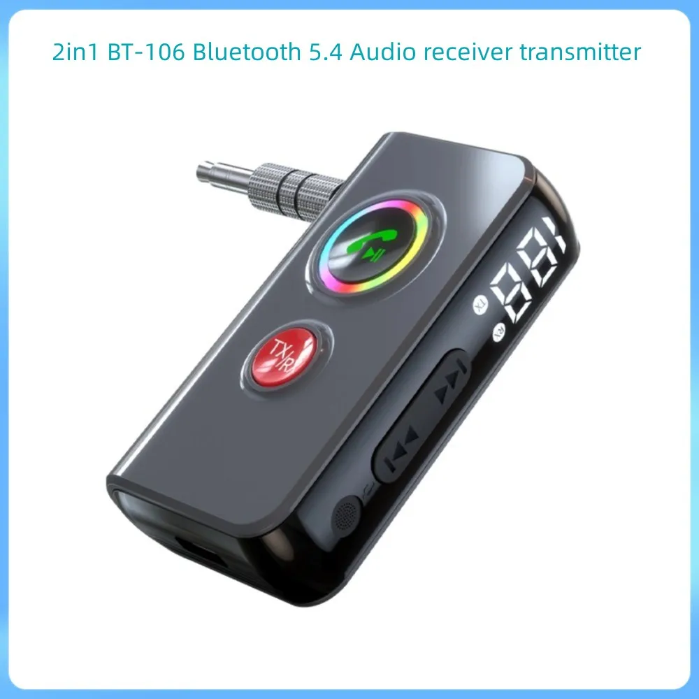 2in1 BT-106 Bluetooth 5.4 Audio receiver transmitter Car Stereo Wireless Adapter Hands Free 3.5mm AUX Jack for Headphone Speaker