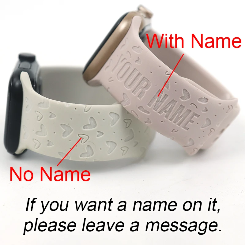 Apple Watch Bands LOVE HEART IWatch Band Silicone Strap Laser Engraved Name Watch 38/40/41 42/44/45 Christmas Gift Dropshipping