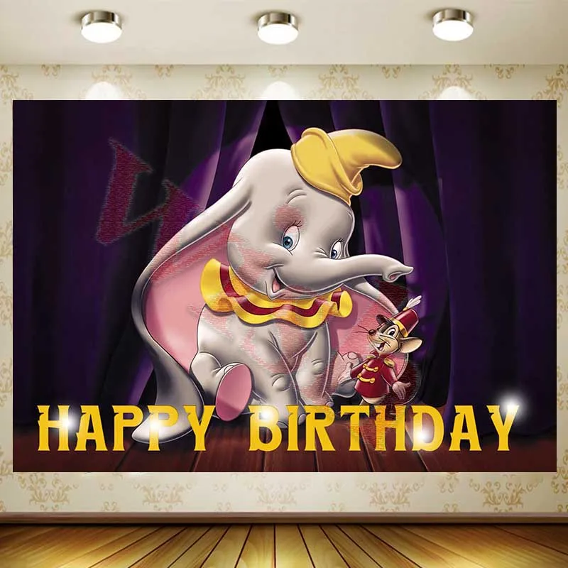 Dumbo Backdrop Kids Birthday Party Decoration Cartoon Banner Vinyl Polyester elephant Background baby shower