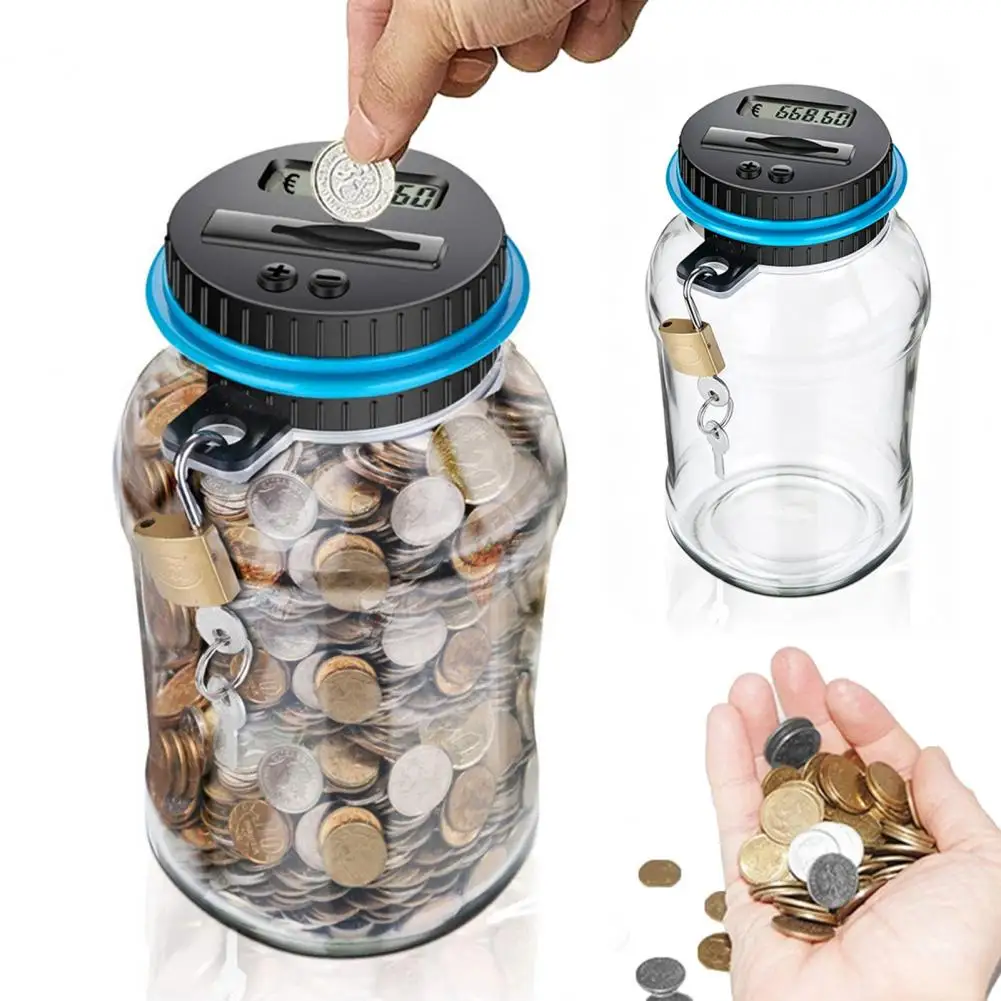 Digital Coin Bank with Intelligent Counting, Safety Padlock ABS Transparent Savings Jar, Money Management Box for Kids And Adult