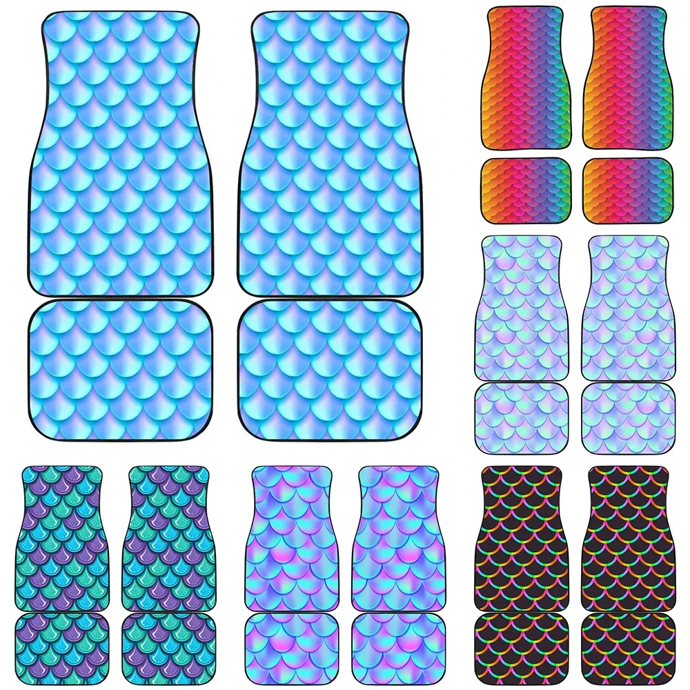 Galaxy Mermaid Scales Pattern Car Floor Mat Vintage Black Carpet Anti-Slip Rubber Mat Pack of 4 Auto Accessiores