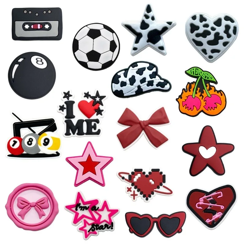 PVC Shoe Decoration Buckle Charms Accessories head top football DIY Stars Love Heart Cherry Bow NO.8 Ball Cute out door Gifts