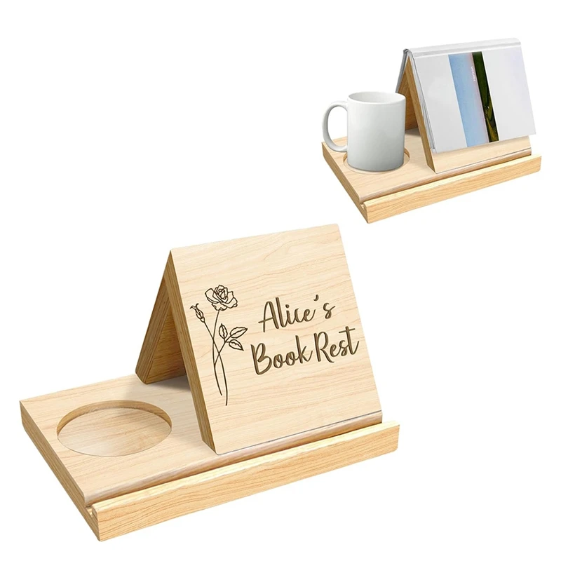 حامل كتب على شكل مثلث خشبي، حامل كتب خشبي مع حامل مشروبات القهوة لمحبي الكتب سهل الاستخدام