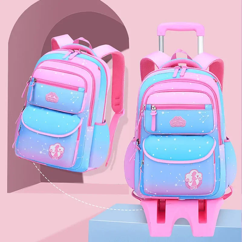 Rolling School Bags for Girls Backpack Children Waterproof School Backpacks with Wheels Middle School Trolley Luggage Back Pack