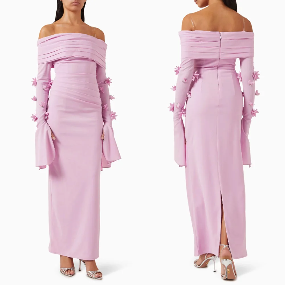 

High Quality Customized Strapless Ankle Length Appliques Three Quarter Pleat Zipper Vestidos Para Bodas Mujer Invitada فستان