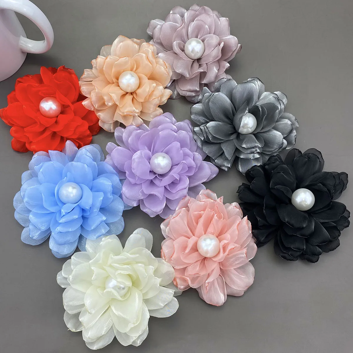 Handmade Pearl Set Glitter Silk Large Floral Brooch Wholesale Jewelry Accessories Multi-Layer Suit Sweater Coat Brooch Fabric