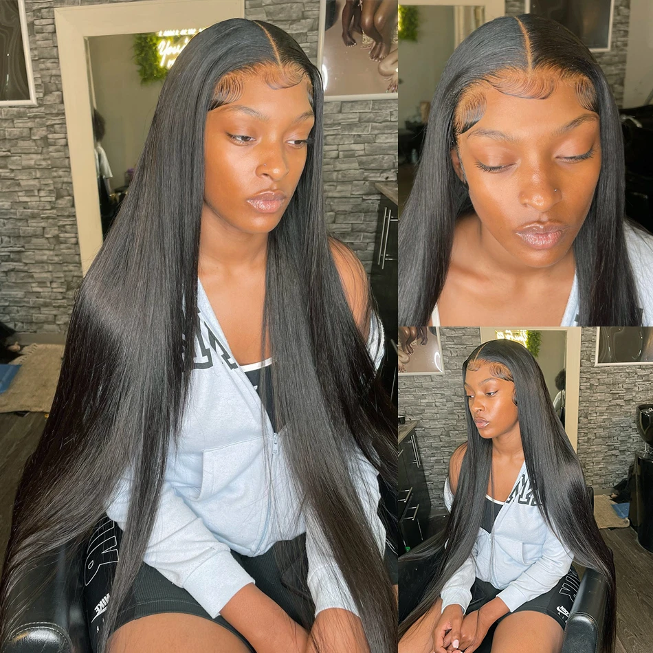 Smilegirl 24 Inches Straight Glueless Wigs Human Hair Preplucked PreCut 220 Density Drawstring 4x4 5x5 Hd Lace Front Wig Wear And Go Natural Color image 7