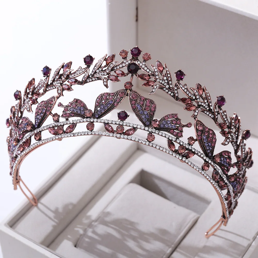 Baroque Vintage Bronze Crystal Butterfly Bridal Crown Tiara Rhinestone Diadem Tiaras for Women Headband Wedding Hair Accessories