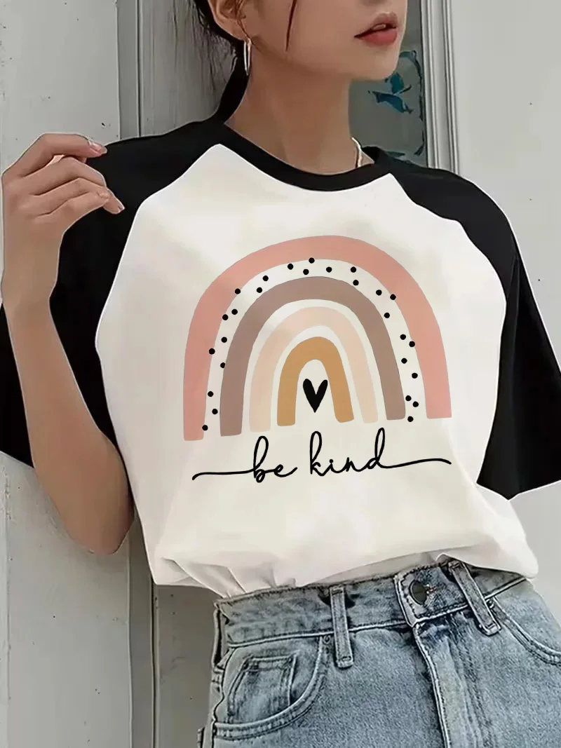 Lässiges Y2k-T-Shirt für Damen, grafisches T-Shirt mit Regenbogen-Motiv, kurzärmelige Oberteile mit Rundhalsausschnitt für Sommer- und Frühlingskleidung