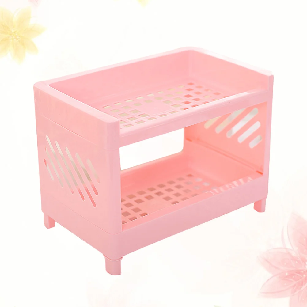 رف تخزين المطبخ، منظم سطح الطاولة البلاستيكي بطبقة مزدوجة للتوابل والبهارات ومستحضرات التجميل تحت رف البلاستيك #6